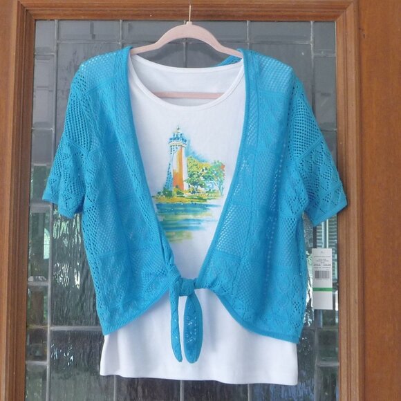 ALFRED DUNNER CROCHET CARDIGAN AND TANK SET LARGE - Picture 1 of 11